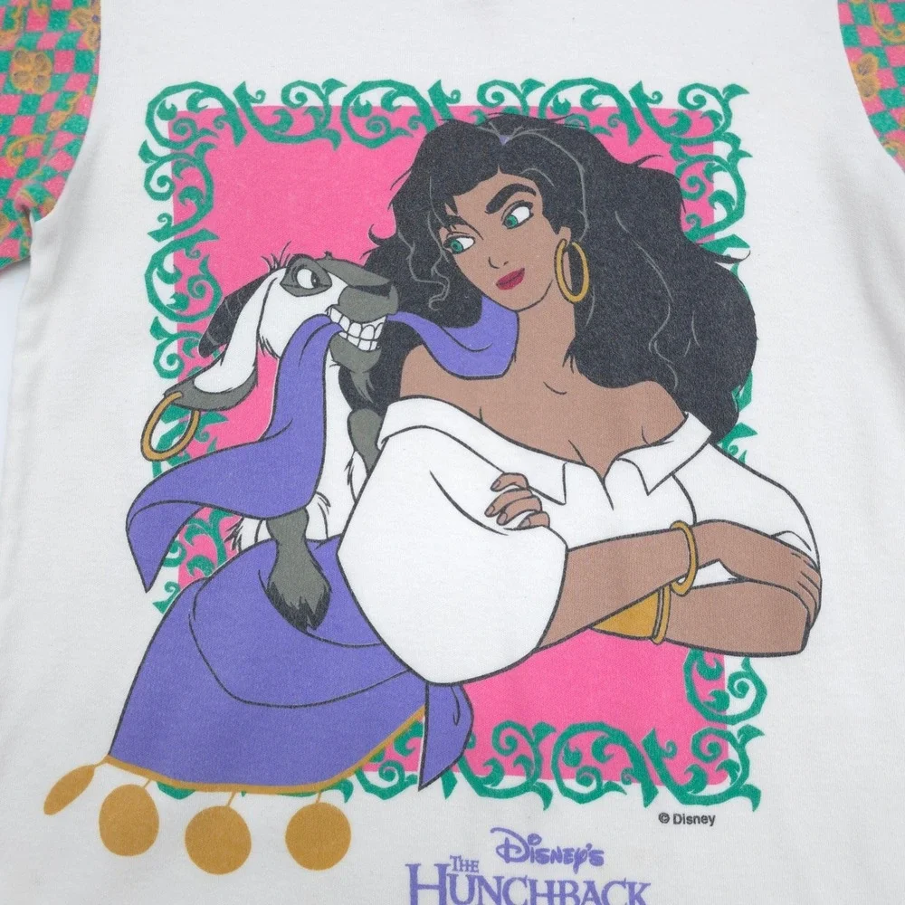 Disney Hunchback of Notre Dame Esmeralda Raglan Shirt Kids White Vintage 10-12